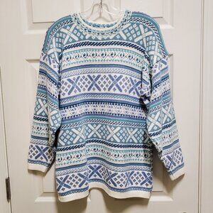 White, Teal and Blue Sparkly Holiday Sweater